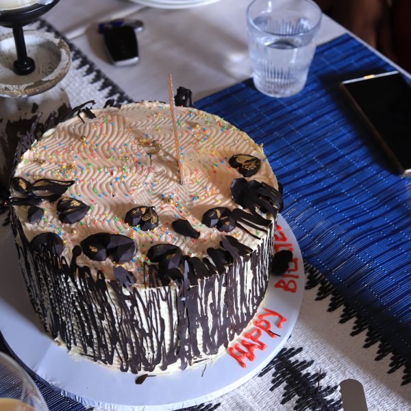 Birthday cake prepared for a guest celebration at Entikko Safari Lodge