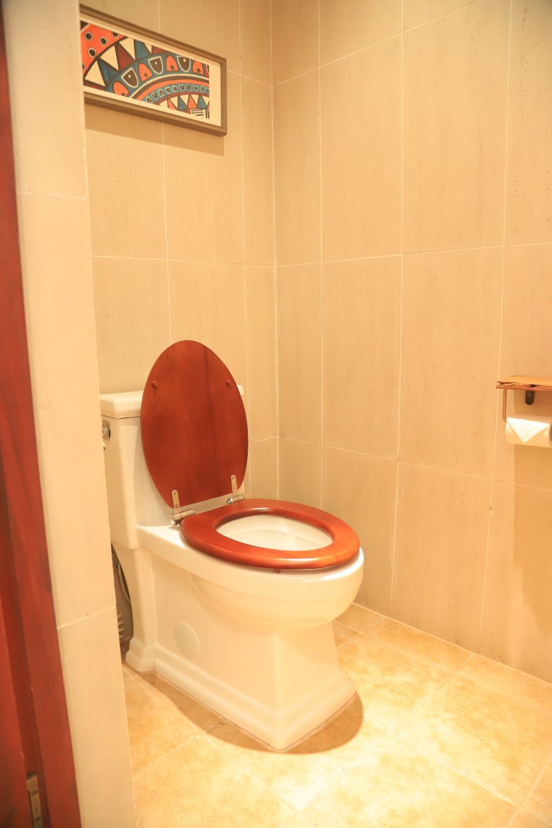 Toilet facility inside the private bathroom of a single room at Entikko Safari Lodge